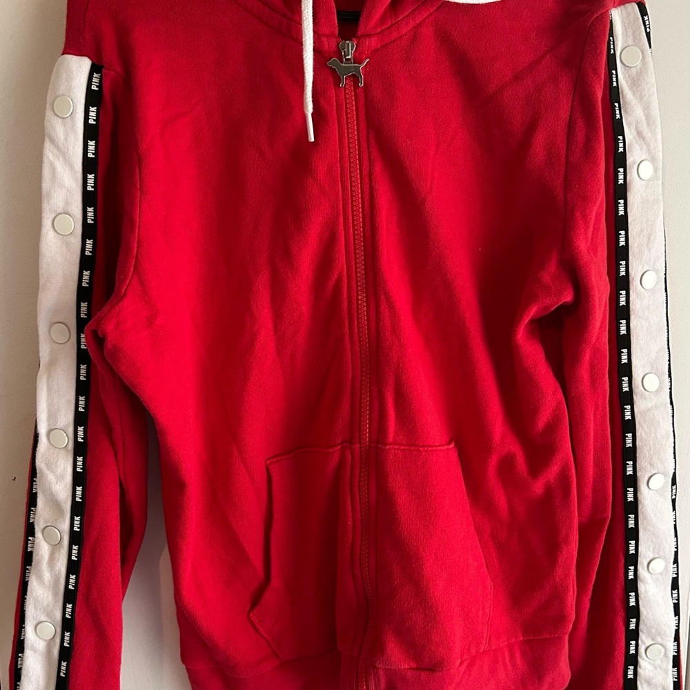 Red Zip-Up Hoodie with White and Black Accents